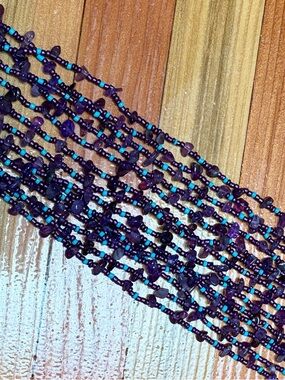 Multistrand Beaded Necklace seed beads and amethyst stones.